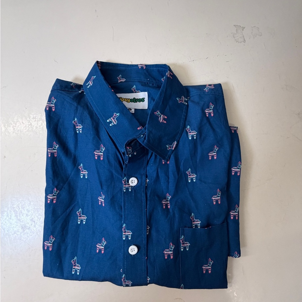 Tipsy Elves Blue Shirt with Fun Pattern